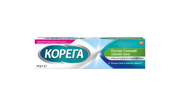 Корега Экстра Сильный свежий вкус крем для фиксации зубных протезов, 40 мл